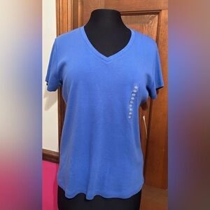 St. John's Bay Classic Tee Blue  V-Neck Women's Top size L New